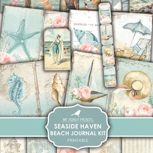 Junk Journal, Kit, Kust, Haven, Strand, Vakantie, Hawaï, Kust, Blauw, Shabby, Oceaan, Zee, Mijn Porch Prints, Digitale Download, Afdrukbaar