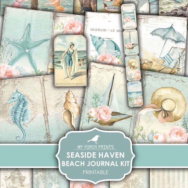 Junk Journal, Kit, Seaside, Haven, Beach, Vacation, Hawaii, Coast, Blue, Shabby, Ocean, Sea, My Porch Prints, Digital Download, Printable