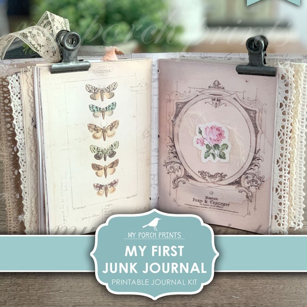My First Junk Journal, Beginner's, Junk Journal Kit, Pocket Sized, Victorian, Vintage, Book, Printable, My Porch Prints, Digital Download