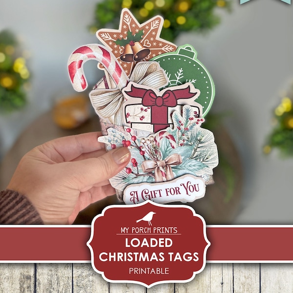 Loaded Christmas Tags, Junk Journal, Pocket, December Daily, Gift, Card, Money Holder, Yummy,  Printable, My Porch Prints, Digital Download