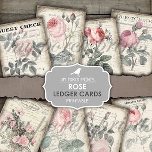 Junk Journal Ephemera, Rose, Roses, Cards, Floral, Pretty, Ledger, Junk Journal, My Porch Prints, Printable, Tag, Vintage, Digital Download