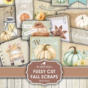 Fussy Cut Fall Scraps, Autumn, Note, Junk Journal, Stickers, Bullet Journal, Pumpkins, Planner, My Porch Prints, Printable Digital Download
