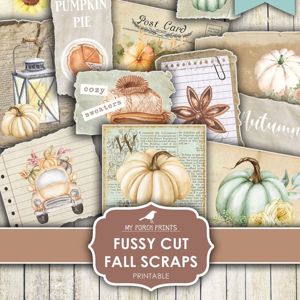 Fussy Cut Fall Scraps, Autumn, Note, Junk Journal, Stickers, Bullet Journal, Pumpkins, Planner, My Porch Prints, Printable Digital Download
