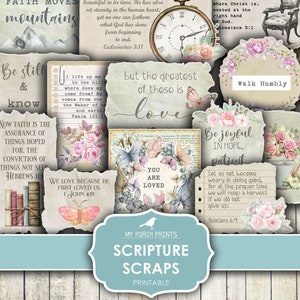 Scripture Scraps, Junk Journal, Bible Journaling, Stickers, Verse, Prayer, Fussy Cut, Faith, My Porch Prints, Printable, Digital Download