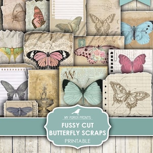 Fussy Cut Butterfly Scraps, Junk Journal, Stickers, Bullet Journal, Kit, Label, Butterflies, My Porch Prints, Printable Digital Download