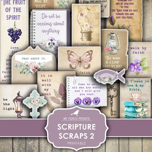 Scripture Scraps 2, Junk Journal, Bible Journaling, Stickers, Verse, Prayer, Fussy Cut, Faith, My Porch Prints, Printable, Digital Download