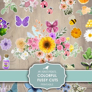 Junk Journal, Colorful, Fussy Cuts, Flowers, Bullet Journal, Cricut, Planner, Stickers, Printable, My Porch Prints, Digital Download