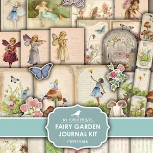Junk Journal Kit, Fairy Garden, Fairies, Forest, Door, Cottagecore, Little Girl, Mushroom, My Porch Prints, Digital Download, Printable