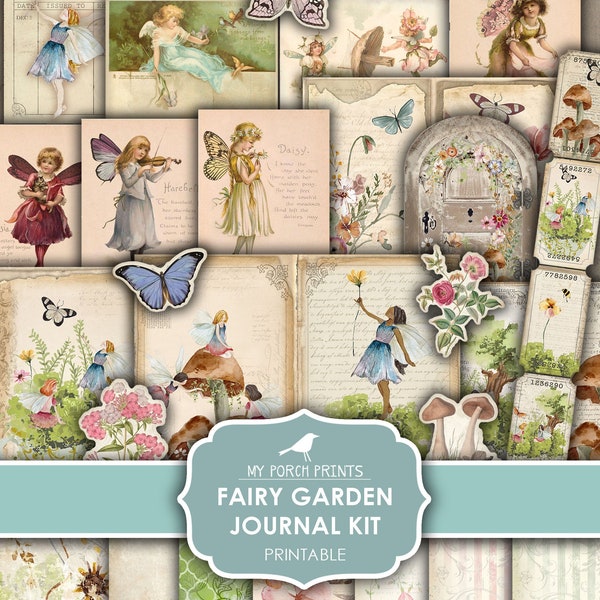 Junk Journal Kit, Fairy Garden, Fairies, Forest, Door, Cottagecore, Little Girl, Mushroom, My Porch Prints, Digital Download, Printable