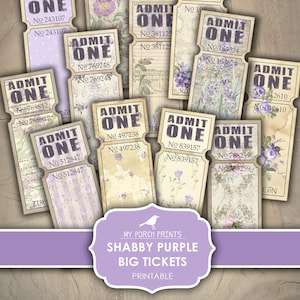 Diario basura, Entradas, Shabby, Púrpura, Grande, Grande, Vintage, Efímera, Lavanda, Mis Impresiones de Porche, Insertar, Kit Digital, Descargar, Imprimible