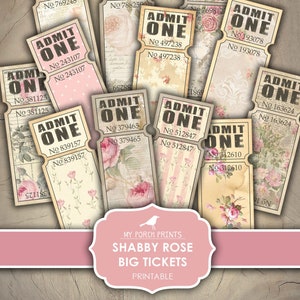 Junk Journal, Tickets, Shabby, Rose, groß, groß, Vintage, Ephemera, rosa, Blumen, My Porch Prints, Insert, Digital Kit, Download, Printable