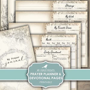 Prayer Journal, Devotional, Planner, Pages, Junk Journal, Faith, Christian, Bible, Kit, Easter, My Porch Prints, Printable, Digital Download
