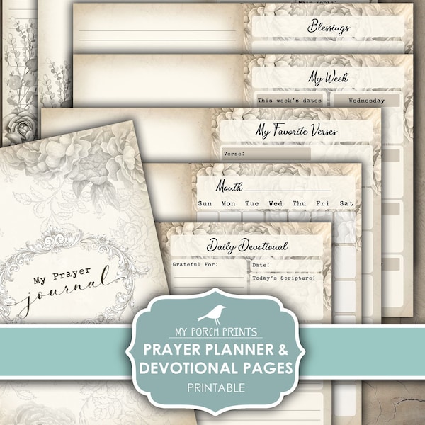 Prayer Journal, Devotional, Planner, Pages, Junk Journal, Faith, Christian, Bible, Kit, Easter, My Porch Prints, Printable, Digital Download