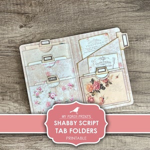 Tab Folders, Shabby Script, Junk Journal, Vintage, Folder, Pockets, Ephemera, My Porch Prints, Insert, Digital Kit, Download, Printable