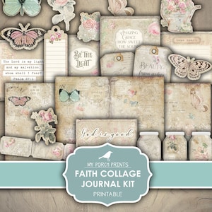Faith Collage Junk Journal Kit, Prayer Journal, Devotional, Planner, Gift, Christian, Bible, My Porch Prints, Printable, Digital Download