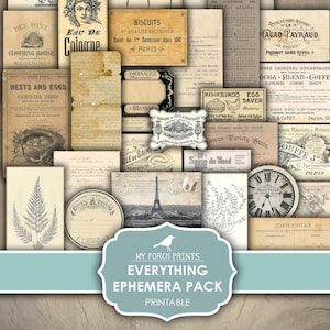 Diario Basura, Todo, Ephemera, Pack, Kit, Neutral, Botánico, Bullet Journal, Vintage, Imprimible, My Porch Prints, Descarga Digital
