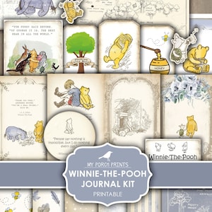 Winnie-The-Pooh, Pooh, Junk Journal, Kit, Little, Boy, Baby, Girl, Child, Children's, Papers, My Porch Prints, Printable, Digital Download