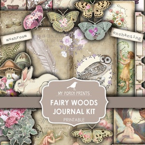 Junk Journal Kit, Fairy, Woods, Fairytale, Fairies, Pink, My Porch Prints, Owl, Forest, Printable, Little, Baby, Girl, Digital, Download