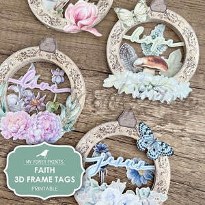 Junk Journal, Faith, Hope, Love, Scripture, 3D Frame Tag, Christian, Bible Journaling, Gift, Easter, My Porch Prints, Printable, Download