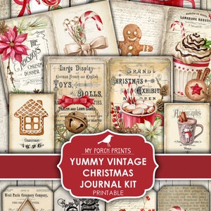 Kerstmis, Junk Journal, Kit, Yummy, Vintage, Afdrukbaar, My Porch Prints, Digital, December Daily, Cadeau, Rood, Tags, Versiering, Download