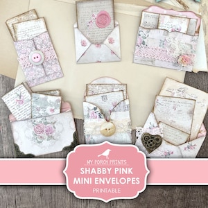 Junk Journal, Shabby, Pink, Mini, Envelopes, Letters, Embellishments, Fussy Cuts, Kit, Papers, My Porch Prints, Printable, Digital Download