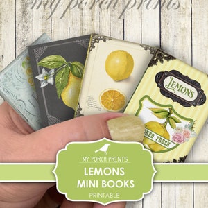 Mini Books, Lemons, Junk Journal, Yellow, Fruit, Lemon Journal, Summer, Green, Miniature, My Porch Prints, Printable, Digital Download