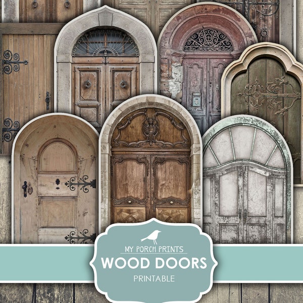 Wood Doors, Junk Journal, Door, Open, Gift, Card, Cover, Wooden, Adorable, Fairy Door, Printable, My Porch Prints, Digital Download