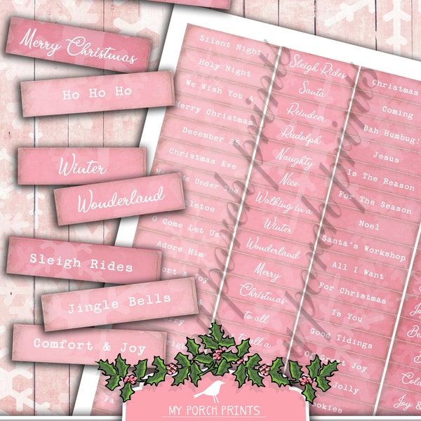 Christmas, Words, Shabby Pink, Junk Journal, December Daily, Label, Gift Tag, Embellishment, My Porch Prints, Printable, Digital Download