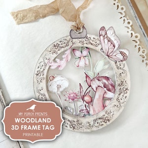 Junk Journal, Woodland, 3D Frame Tag, Kit, Ephemera, Mushroom, Forest, Butterfly, Magic, Fairy, Printable, My Porch Prints, Digital Download