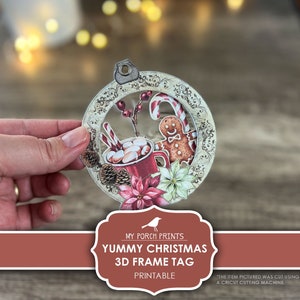 3D Frame Tag, Yummy, Christmas, Junk Journal, Kit, Ephemera, Snow Globe, Tags, Ornament, DIY, Printable, My Porch Prints, Digital Download