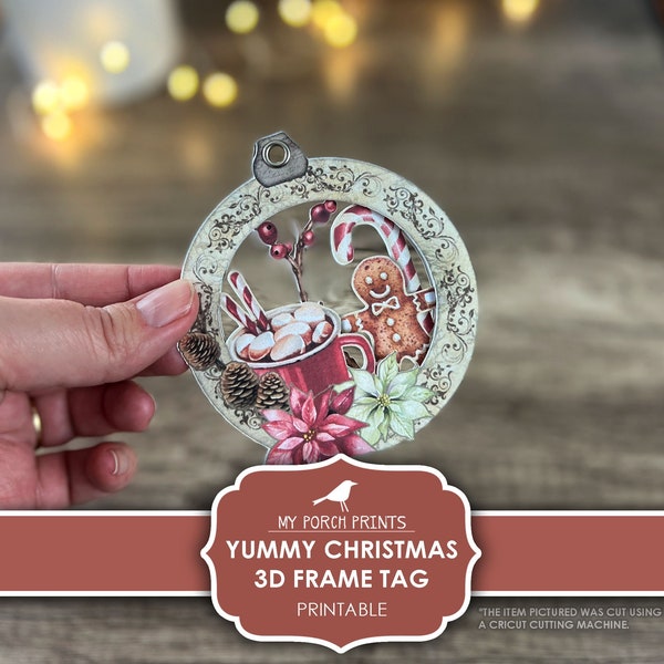 3D Frame Tag, Yummy, Christmas, Junk Journal, Kit, Ephemera, Snow Globe, Tags, Ornament, DIY, Printable, My Porch Prints, Digital Download