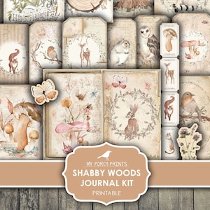 Junk Journal Kit, Shabby, Woods, Boho, Woodland, Forest, Animals, Baby, Fairy, Mushrooms, My Porch Prints, Digital Download, Printable