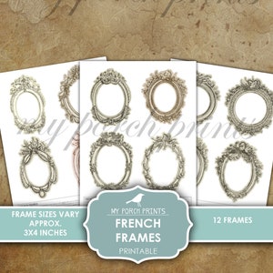 Frames, French, Junk Journal, Fussy Cut, Border, Ornate, Vintage, Victorian, Neutral, My Porch Prints, Digital Download, Printable