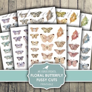 Junk Journal, Fussy Cut, Floral, Butterflies, Butterfly, Bullet Journal, Cricut, Printable, My Porch Prints, Stickers, Digital Download