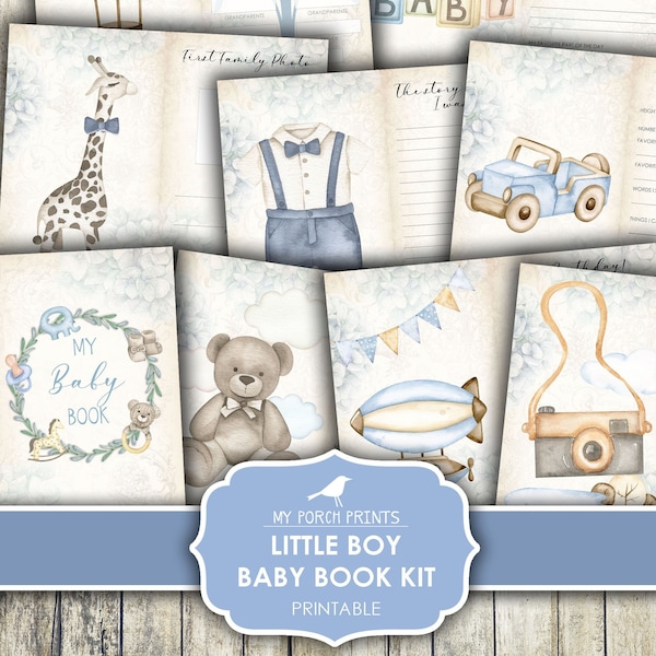 Junk Journal Kit, Baby, Boy, Book, Blue, Gift Idea, Baby's, First Year, Little, Memory, Boho, My Porch Prints, Printable, Digital Download