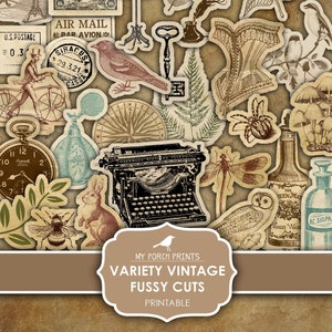 Variety Vintage Fussy Cuts, Junk Journal, Nature, Steampunk, Stamps, Stickers, Bullet Journal, My Porch Prints, Printable Digital Download
