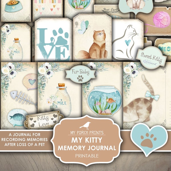 Junk Journal, Cat, Memory, Pet, My Kitty, Grief, Loss, Memorial, Kitten, Journal, Kit, Album, My Porch Prints, Digital Download, Printable