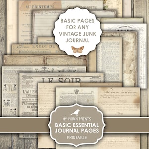 Journal Pages, Basic Essentials, Junk Journal Kit, Vintage, Neutral, Masculine, Men, Handmade, My Porch Prints, Printable, Digital Download
