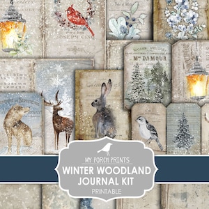 Junkjournaal, Winter, Bos, Normale grootte, Bos, Dieren, Kerstmis, December Daily, Kit, My Porch Prints, Digitaal, Download, Afdrukbaar