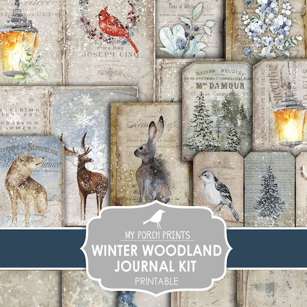 Junk Journal, Winter, Woodland, Regular Size, Forest, Animals, Christmas, December Daily, Kit, My Porch Prints, Digital, Download, Printable