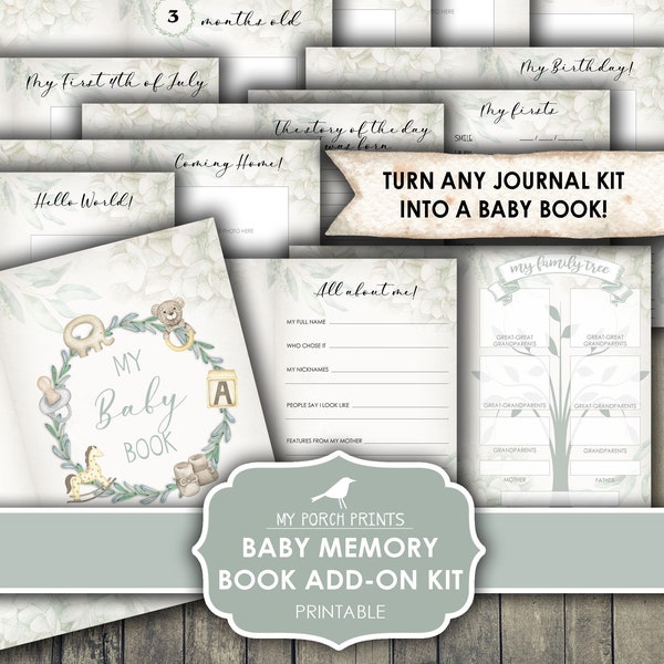 Junk Journal Kit, Baby, Girl, Boy, Boho, Neutral, Book, Add On, Baby's, First Year, Memory, My Porch Prints, Printable, Digital Download