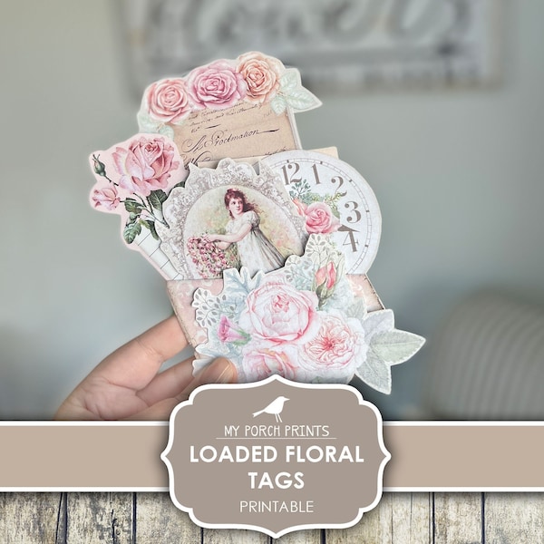 Loaded Floral Tags, Junk Journal, Pocket, Flowers, Gift, Card, Lavender, Mother's Day, Kit, Printable, My Porch Prints, Digital Download