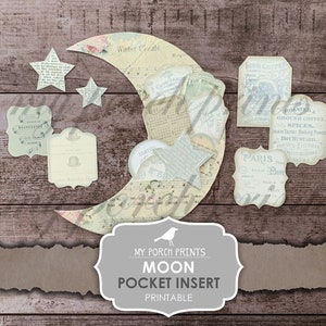 Moon, Pocket, Junk Journal, Insert, Kit, Dream Journal, Tags, Stars, Loaded, Celestial, My Porch Prints, Digital Kit, Printable Download