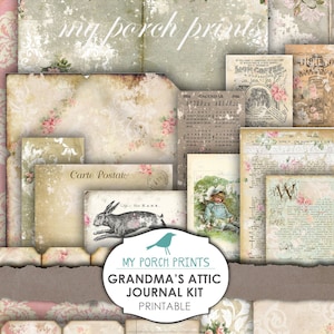 Grandma's Attic Junk Journal Kit Printable Paper Shabby Chic Digital Kit Ephemera Rose Junk Journal Printable MyPorchPrints Store Download