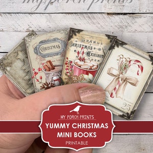 Christmas, Mini Books, Yummy, Junk Journal, Ornament, Craft Kit, Gift, Tag, Printable, Miniature, Book, My Porch Prints, Digital Download