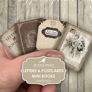 Mini Book, Postcard, Letter, Junk Journal, Craft Kit, Ephemera, Printable, Vintage, Miniature, Neutral, My Porch Prints, Digital Download