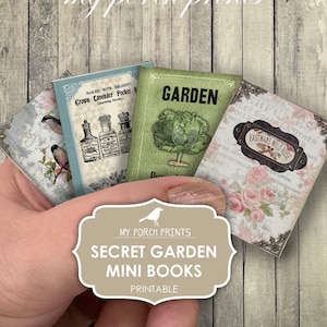 Secret Garden, Minibuch, Blume, Junk Journal, Bastelset, Ephemera, bedruckbar, Vintage, Miniatur, Buch, My Porch Prints, digitaler Download