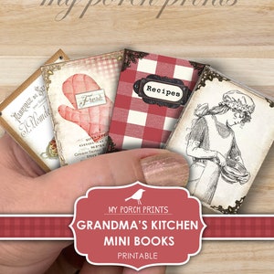 Mini Book, Grandma's Kitchen, Junk Journal, Recipe, Cook, Mother's Day, Red Check, Gingham, Attic, Gift, My Porch Prints, Digital Download