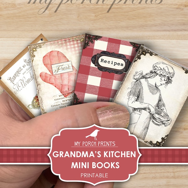 Mini Book, Grandma's Kitchen, Junk Journal, Recipe, Cook, Mother's Day, Red Check, Gingham, Attic, Gift, My Porch Prints, Digital Download