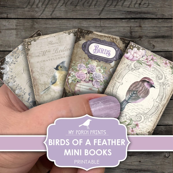 Mini Books, Birds of a Feather, Junk Journal, My Porch Prints, Spring, Purple, Blue, Mother's Day, Printable, Ephemera Kit Digital Download